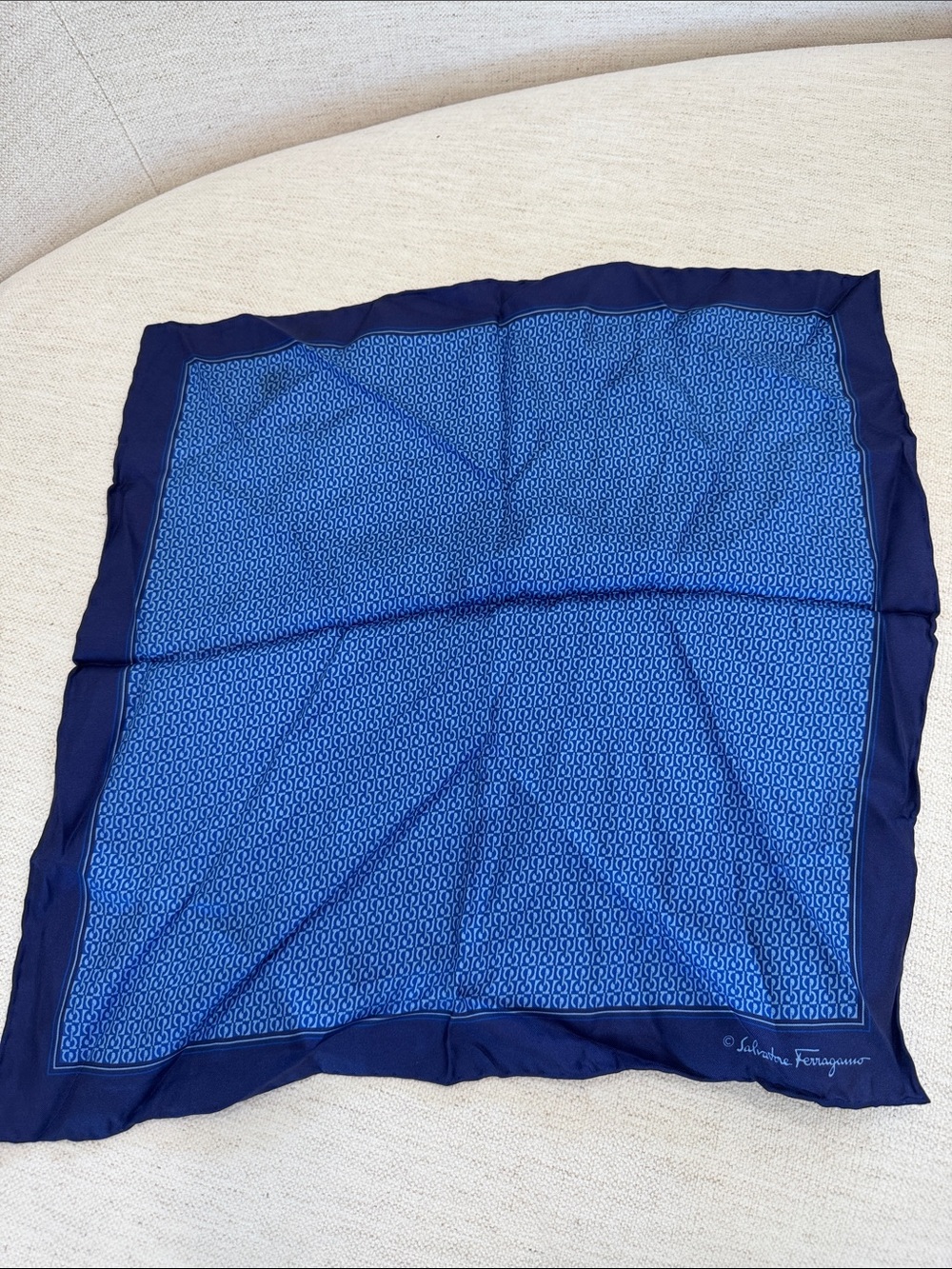 Salvatore Ferragamo Blue & Navy Silk Pocket Square